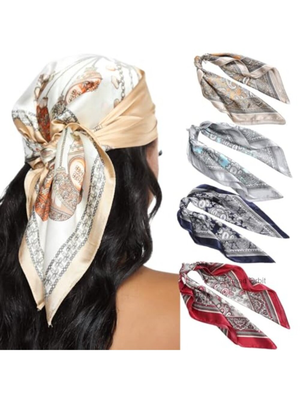 Satin Silk Blend Neck Scarf 23" Square Hair Bandana 4 Pack
